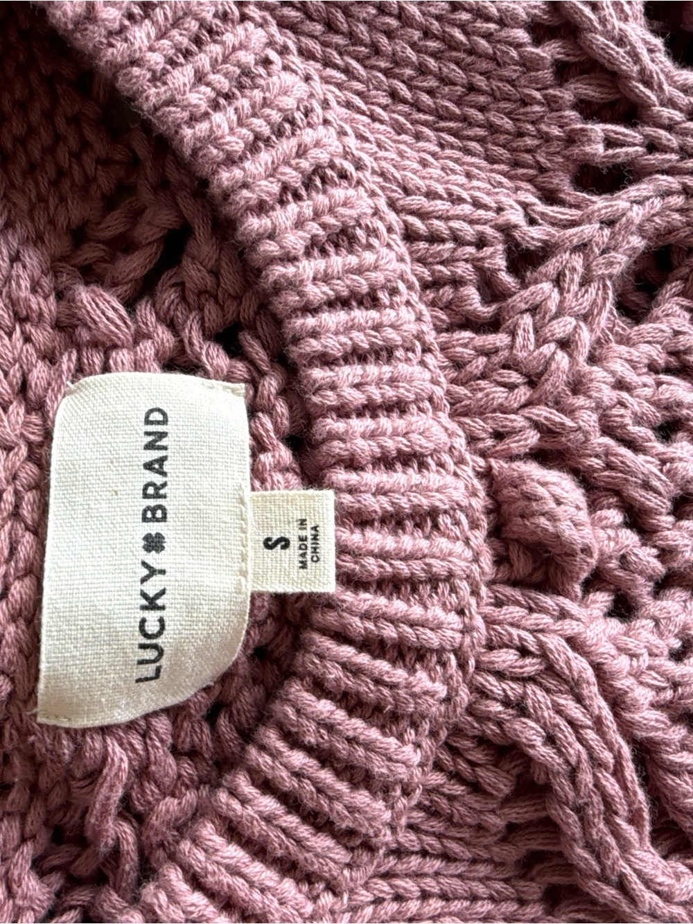 Lucky Brand Women's Rose-Pink Open Knit Crew Sweater
